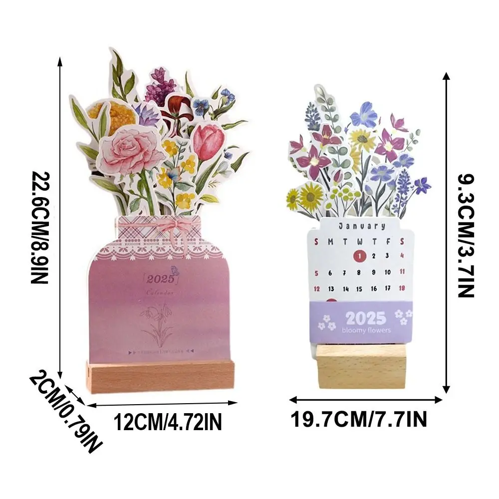 Tischkalender mit blühenden Blumen 2025, monatlicher Tischkalender mit abnehmbarem Sockel für die Schreibtischdekoration zu Hause, in der Schule, im Büro