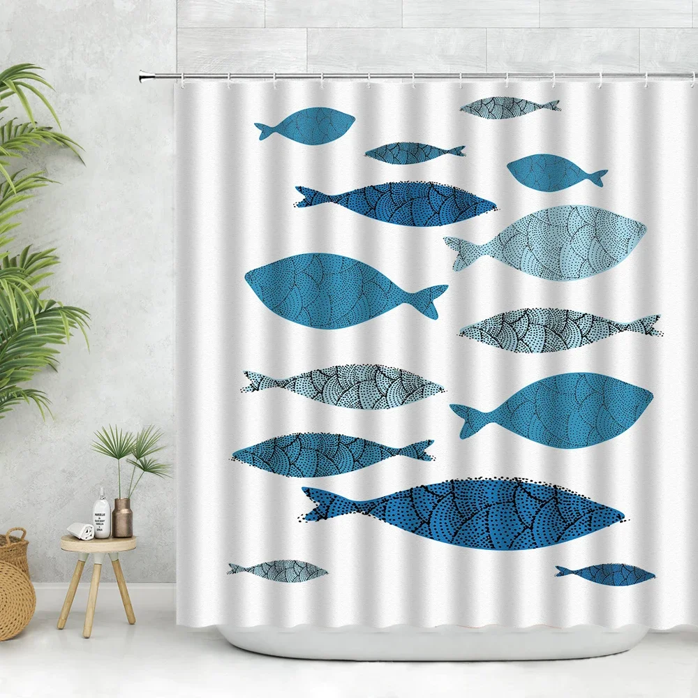 3D Seascape Shower Curtain Ocean Animals Life Fish Dolphin Print Bathroom Curtain Set Fabric Bath Curtain Home Decor Fabric Hook