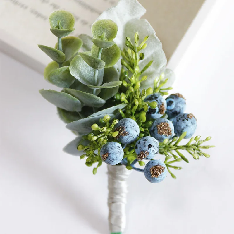 Boutonniere y ramillete de muñeca para Celebración de negocios, busto, suministros de boda, estudio fotográfico, simulación de bayas de arándanos, 276