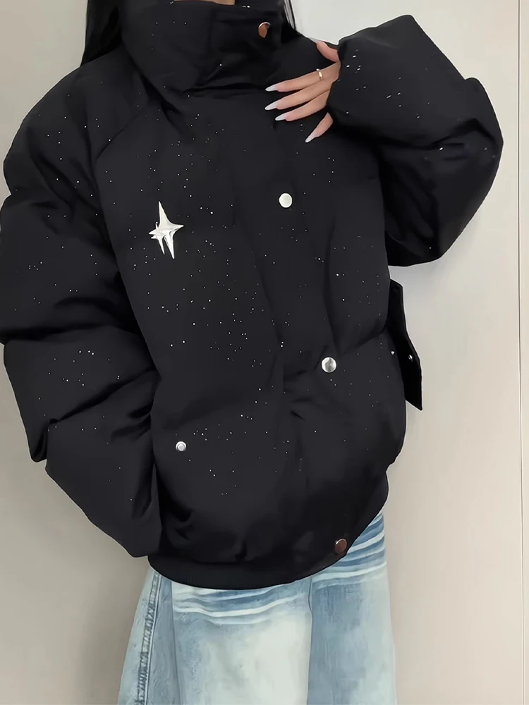 

American Sle Thiened Cotton Jaet Stand Collar Men Women Winter Warm ort Bread Sle Clothes Youth Faion Casual