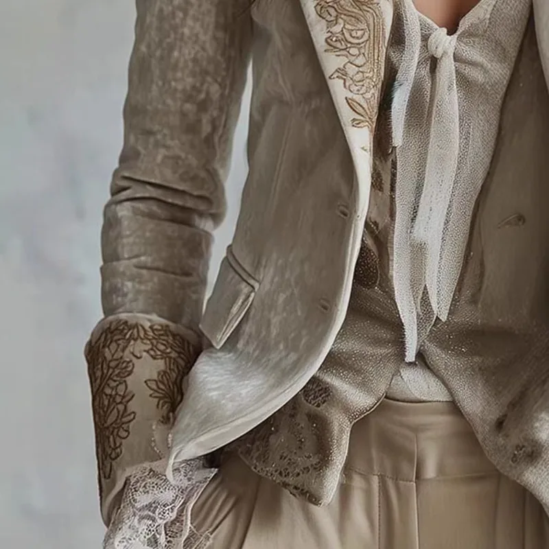 Blouse-veste pour femme automne-printemps, manches longues, en velours côtelé, avec poches, imprimé, col à revers, manches cloche, nouvelle élégance, confort, minimaliste