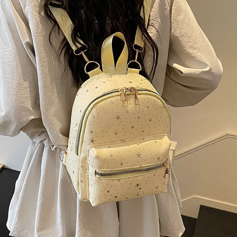 Star Pattern Backpack Female Student Schoolbag Cute Korean Version Commuter Backpack Simple Versatile Mini Backpack