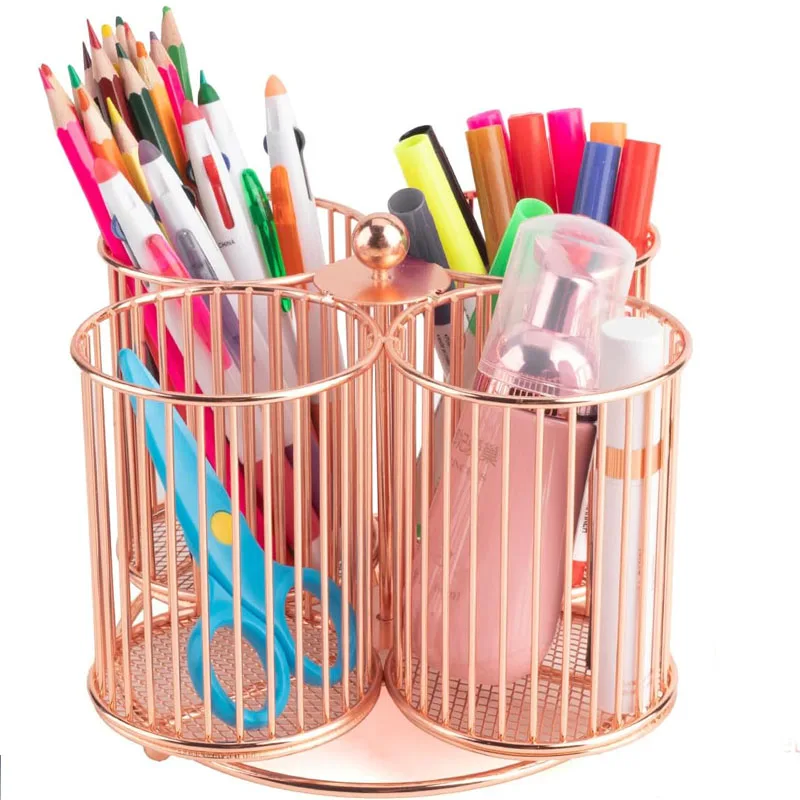 

Pen Holder for Desk 360° Rotating Pencil Pen Organizer with 4 Compartments Desktop Storage Stationery Supplies Organizer