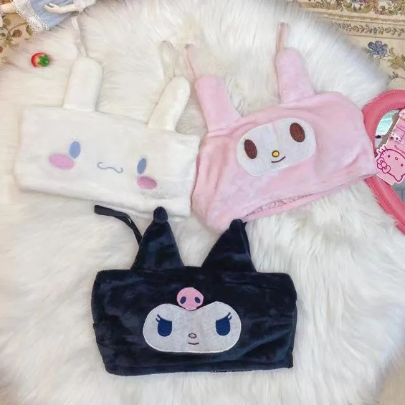 Sanrio Kuromi Cinnamoroll sweet cinnamon dog pajamas cute kawaii cartoon animation plus velvet underwear set suspender tube top