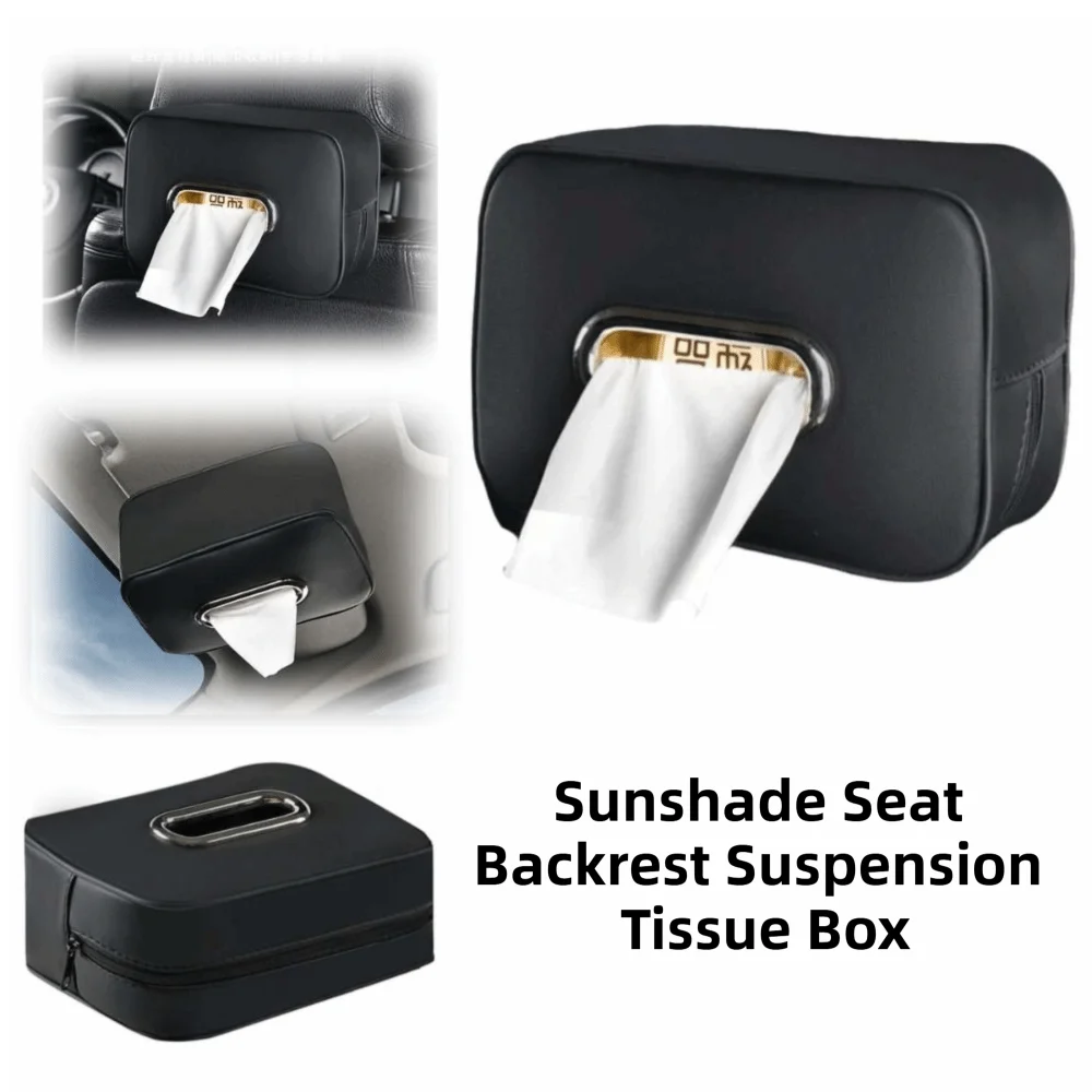 Leather Car Tissue Box Paper Bag Adjustable Sun Visor Tissue Box Minimalist Anti-slip Seat Backrest Suspension Tissue Box