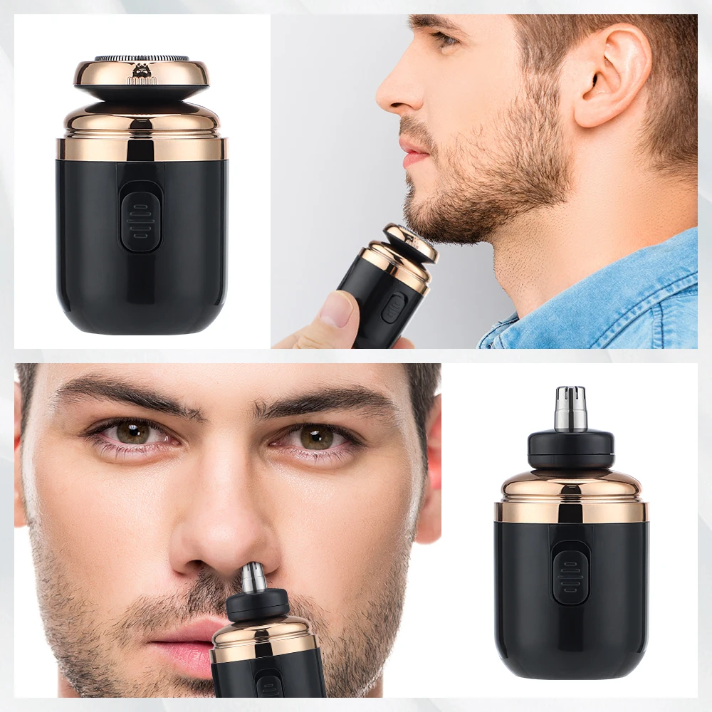 2 IN 1 Mini Washable Electric Razor Travel Razor USB Charging Capsule Shaver Nose Hair Trimming Double Ring Knife Net