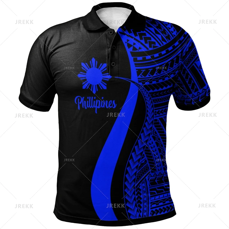 3D polo vintage para homens, impressão gráfica filipina, tops gráficos tribais, gráfico tribal