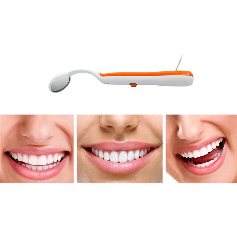 AA20-2 Pc Led Light Tanden Mondspiegel Super Heldere Mondspiegel Verlichte Tandverzorging Tool Mondhygiëne Machine Oranje