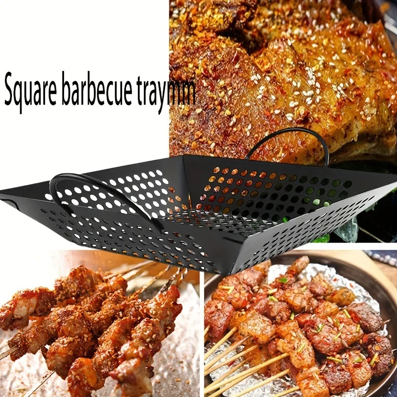 

Non-stick carbon steel outdoor barbecue tray square barbecue tray with hole outdoor BBQ barbecue tool, multi-function grill tray