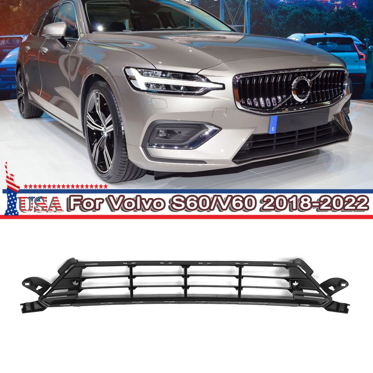 

Front Bumper Lower Grille Grill for Volvo S60 V60 2018-2022 31688372 316883727 Low Centre Grill Mesh