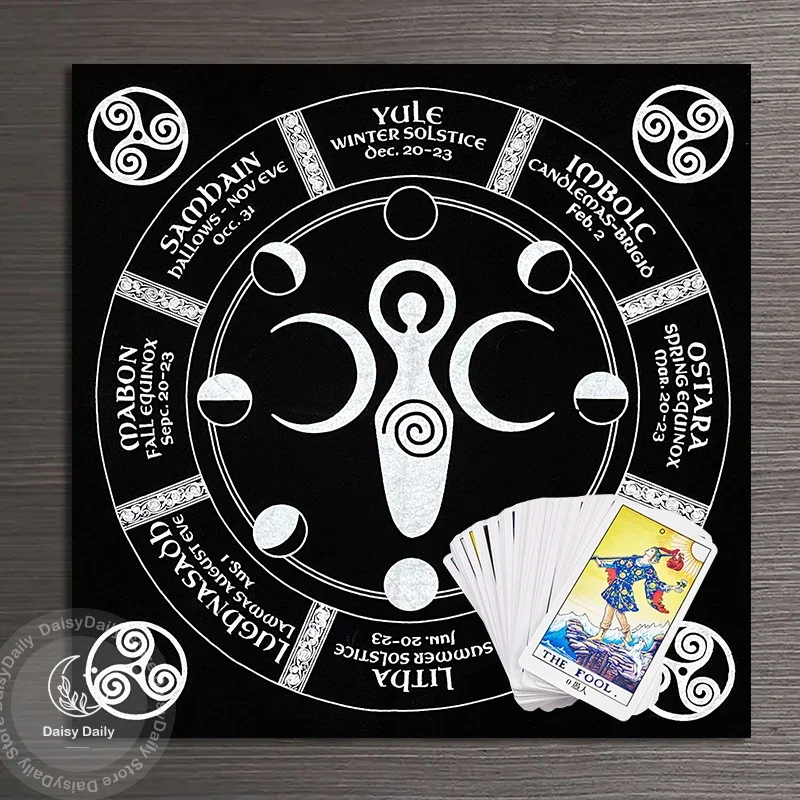 Wheel of the Year Tarot Cloth Wiccan Sabbats Polyester Printed Velvet Tablecloth Fortune Telling Game Mat Home Decor Altar Cloth