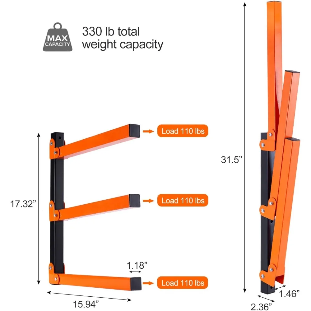 تخزين المرآب الجديد - منظم خشبي مثبت على الحائط ورف معدني لتخزين الخشب مع 3 مستويات - للاستخدام الداخلي والخارجي، 4 عبوات #3