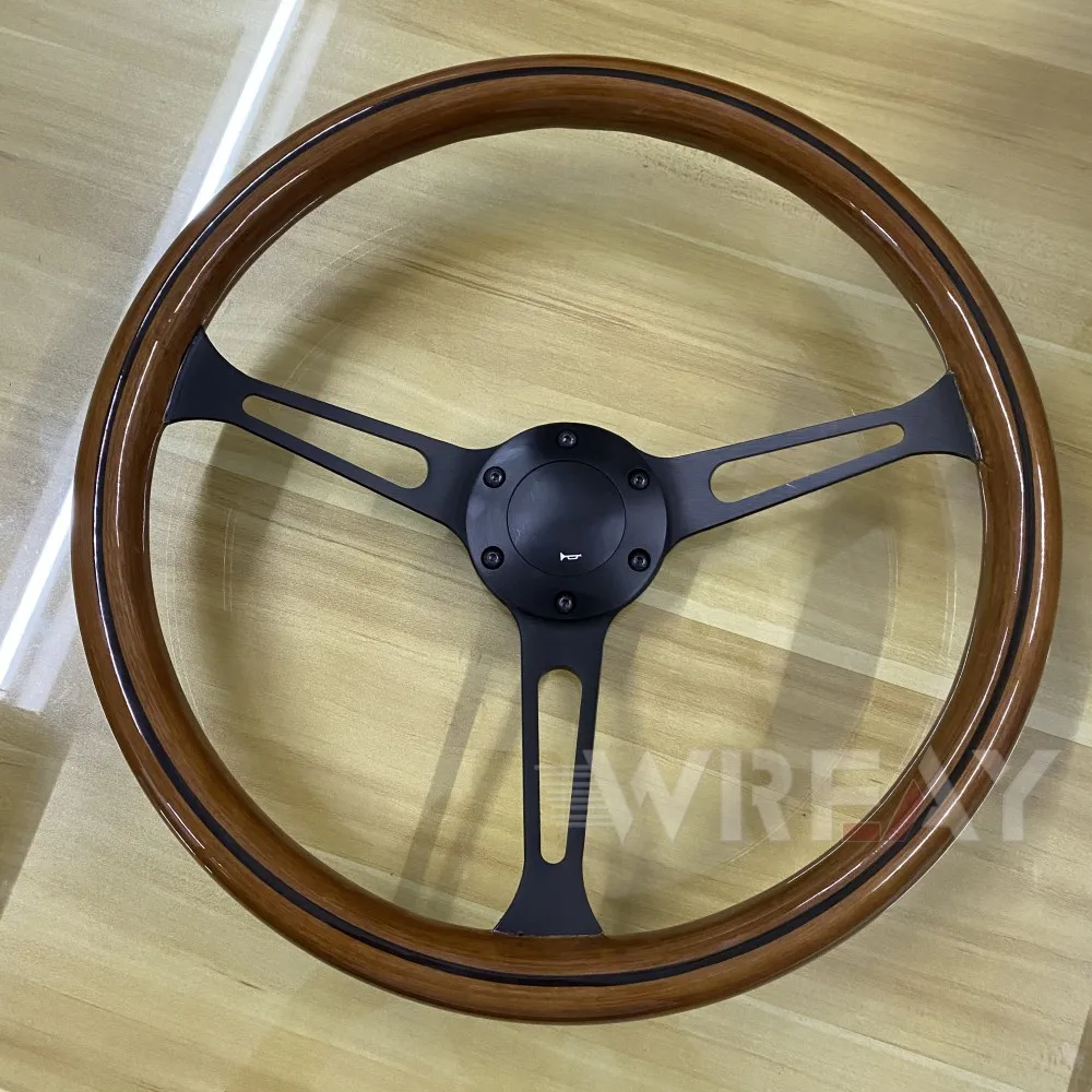 

Real wood Universal 380mm 15" Classic Wooden Steering Wheel NO LOGO black Spoke Vintage Classic Steering Wheel