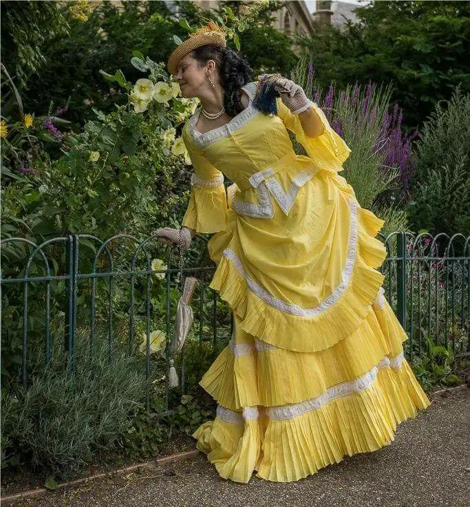 1860s Victorian Yellow Bustle Ball Gown Victorian Lady Edwardian Dress Duchess Travel Dress Fantasy Dress Gown Plus Size