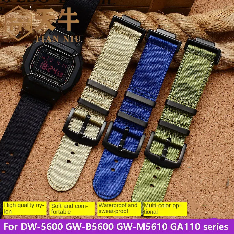 For Casio Watchband GA110/100/120 GM/GA2100 DW-5600 GW-B5600 GW-M5610 Modified Nylon Canvas Strap with Metal Connector bracelet