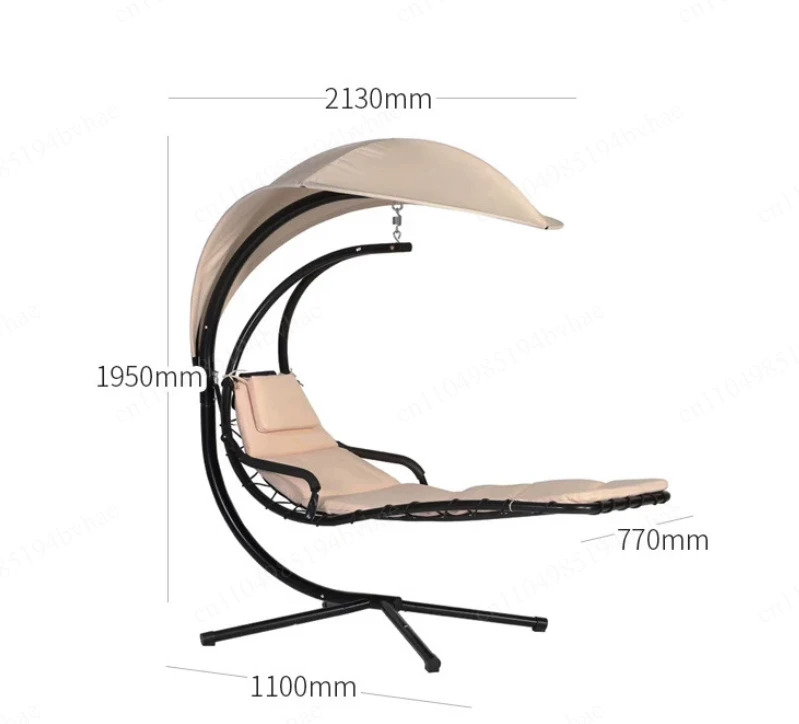 Outdoor Hanging Curved Steel Chaise Lounge Chair Swing w/Built-in Pillow and Removable Canopy