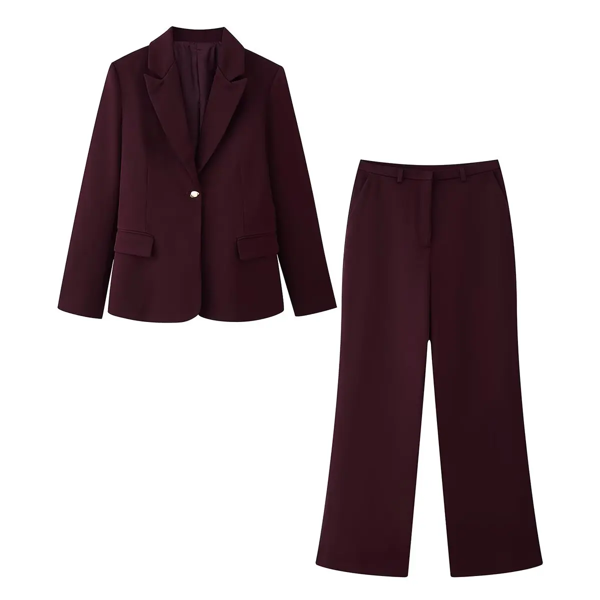 

Four Seasons New Arrival Women's Padded Shoulder Slim-Fit Blazer + Straight-Leg Pants Fashionable and Elegant Style Pantsuit