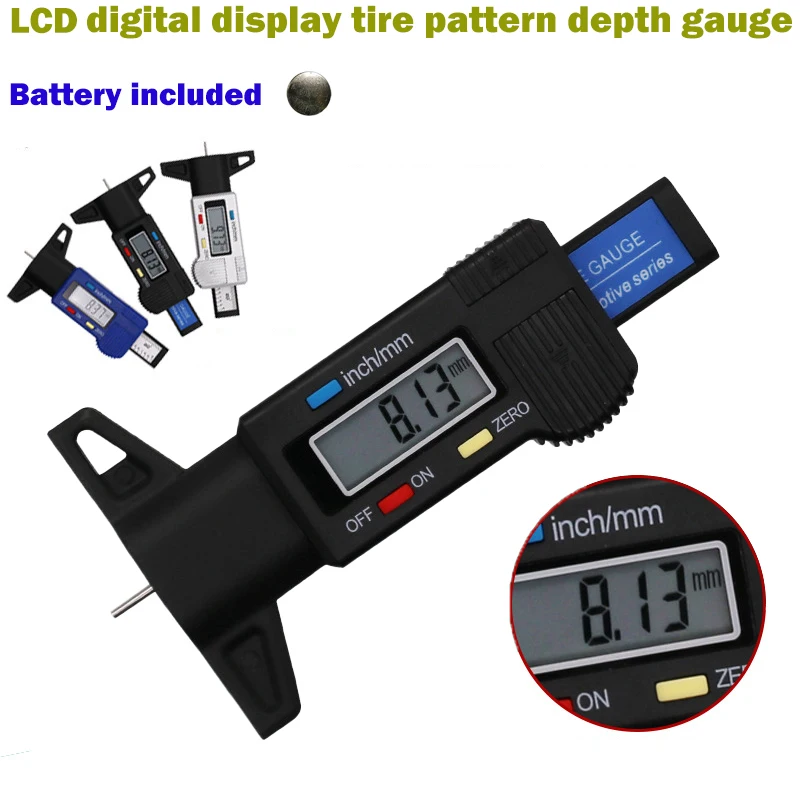 

LCD Digital Display Tire Pattern Depth Gauge Battery Included Tire Monitoring System Caliper Depth Inspection Measurer Tools