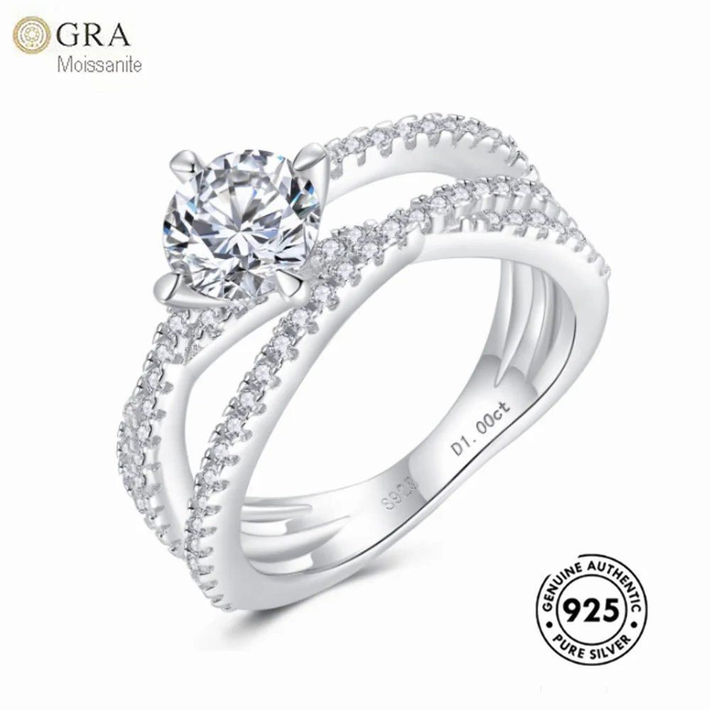 

Authentic Silver 925 Engagement Jewelry GRA Diamond 0.5ct-1ct Moissanite Ring For Ladies