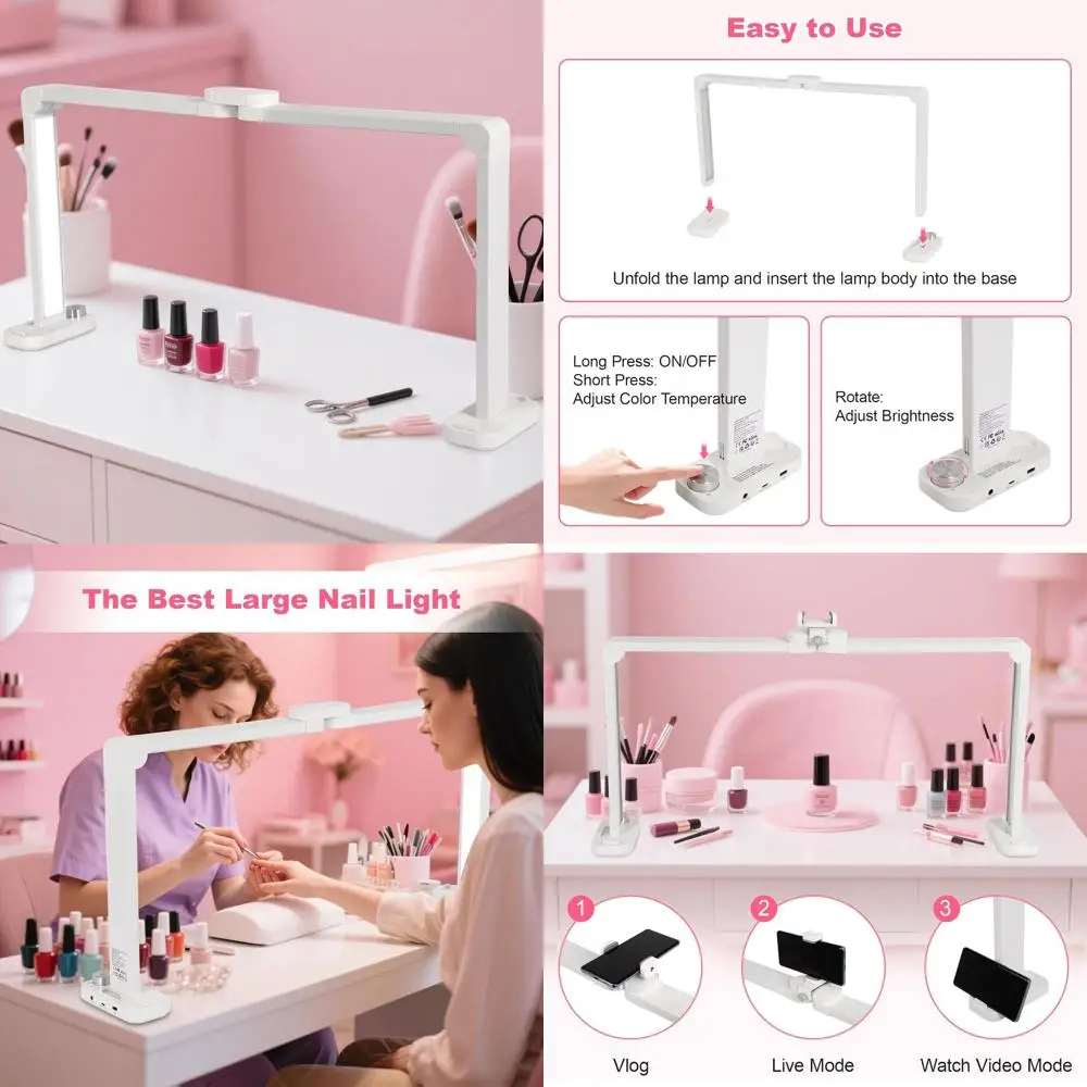 

Регулируемая светодиодная лампа для маникюра с держателем, температура 3000-6000K, 456 светодиодов, белая