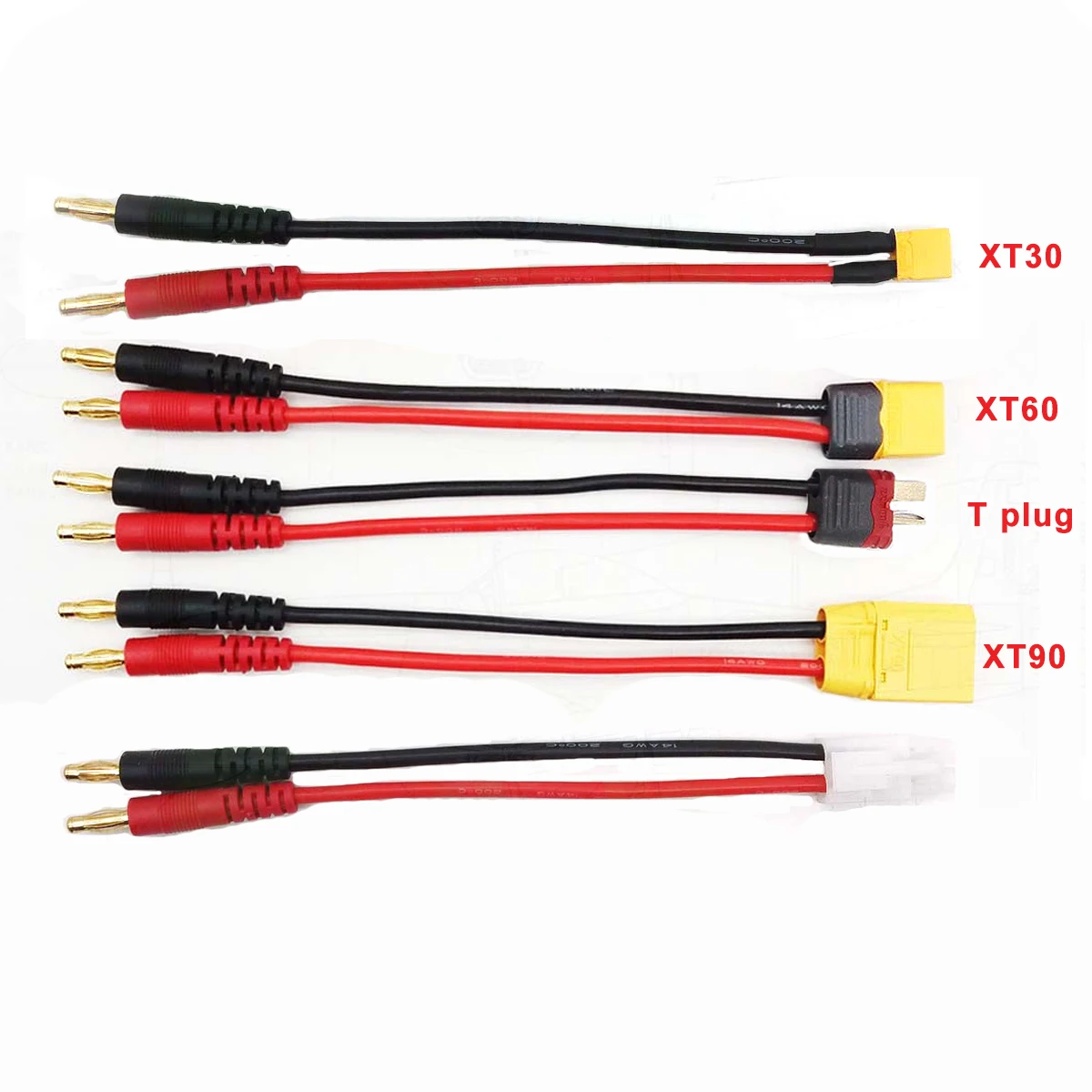 

Imax B6 Charge Line 4.0mm Banana Plug to T Plug EC3 EC5 XT30 XT60 XT90 With Silicone Cable 17CM for Rc Lipo Batte