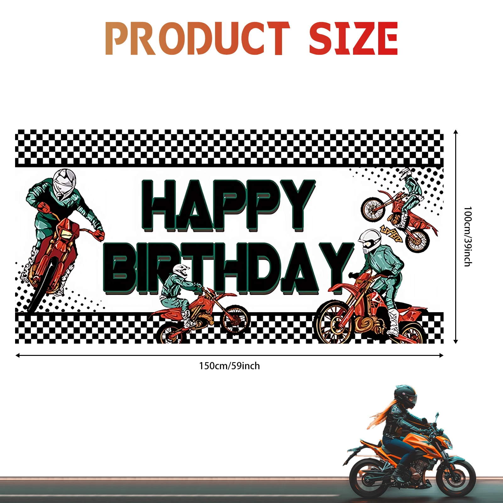 Large Motocross Happy Birthday Banner | Motocross Birthday Party Supplies Decoration | Motocross Birthday Party Backdrop Backgro