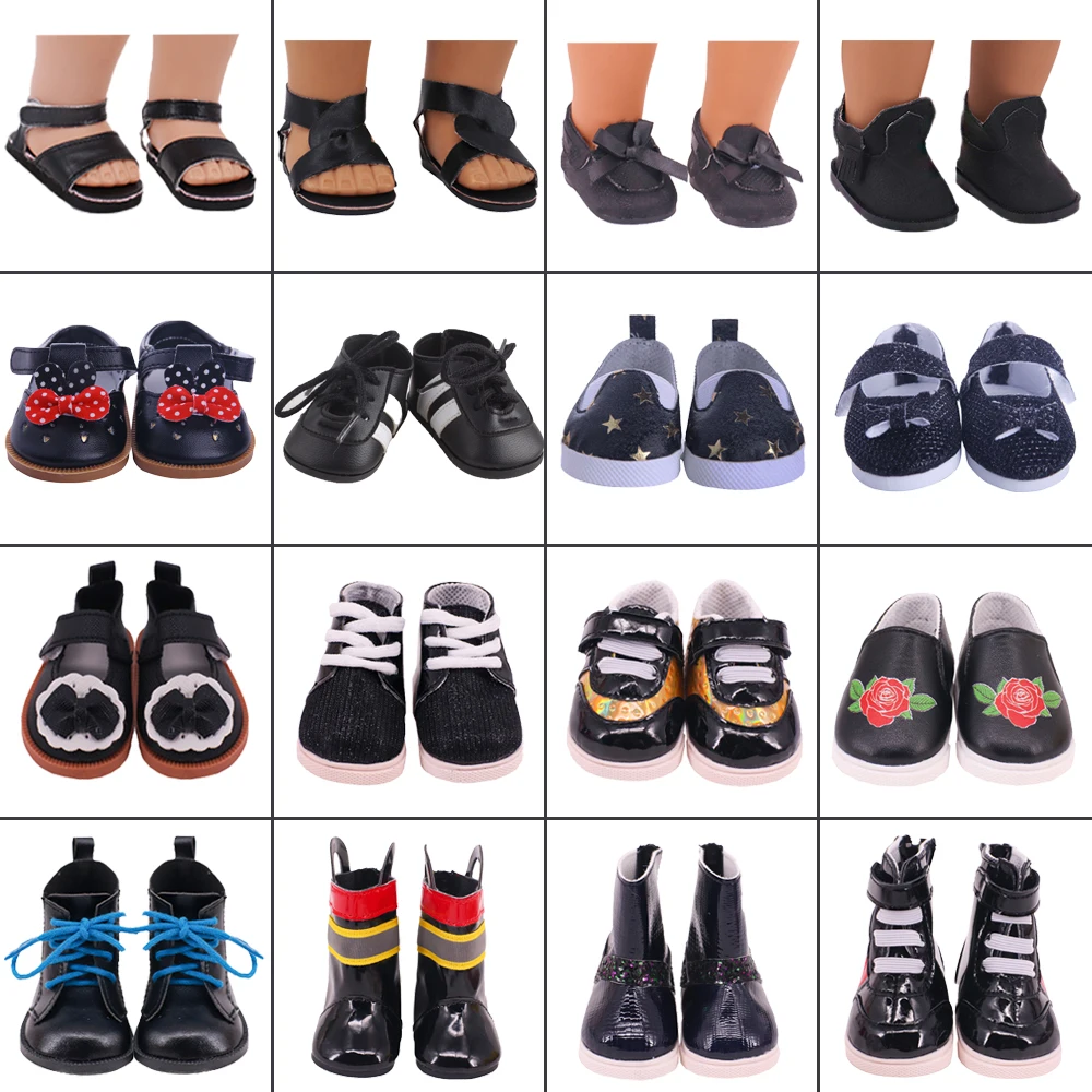 7 Cm Black Buckle PU Doll Shoes Sneakers Canvas Plush Boots For 18 Inch Doll 43cm Rebirth Baby OG Girl'S Birth Day Best DIY Gift