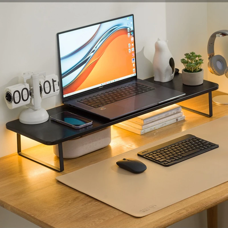 Desktop Heightened Organizer Bamboo Display Monitor Stand Office Desk Keyboard Notebook Holder Convenient Storage Arrangement