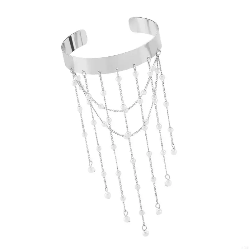 اللؤلؤ النسائي Fringe Arm Jewelry Systlish Exotic Open Bangle Accessory H7ef