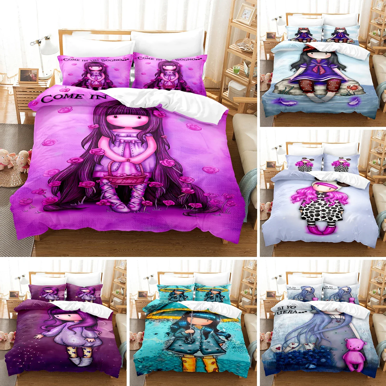 

3D Printed Kawaii Gorjuss Duvet Cover Santoro Gorjuss Bedding Set Double Twin Full Queen King Adult Kids Bedclothes Quilt Cover