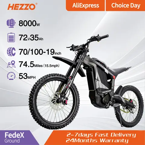 HEZZO R1 8000W electric dirt bike 72V/35Ah electric bike 60miles Max Range 50mph Max Speed Mountain Electric bicycles