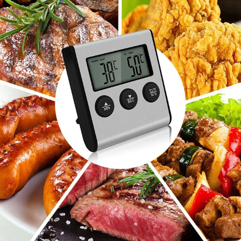 Mini Kitchen Digital Cooking Thermometer High Precision Meat Food Temperature Meter for Oven BBQ Grill Timer Function with Probe