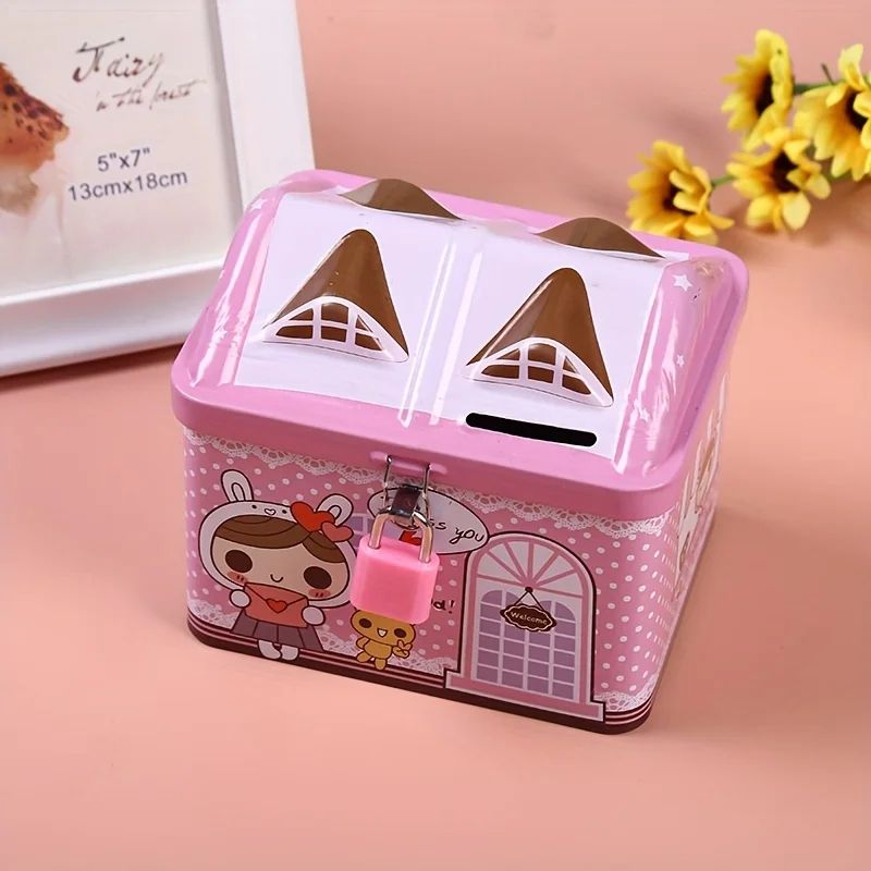 

Cartoon House Piggy Bank Coin Bank Kids Girls Metal Money Jar Toddler Savings Box Birthday Gift Home Decor Saving-Bank