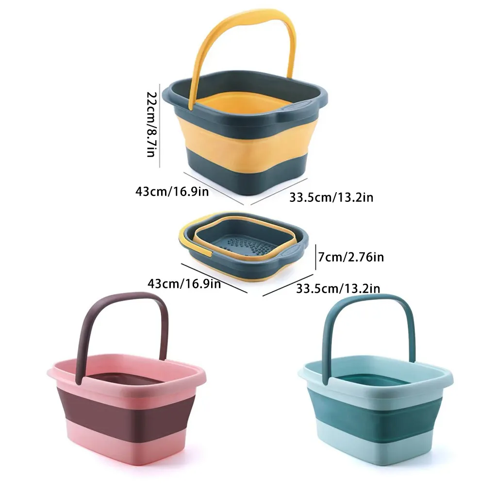 Foot Bath Basin Foldable Storage Massage Footbath Tub Bucket Light Green images - 6