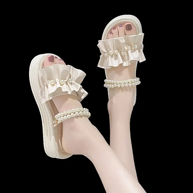 

Open Toe Platform Sandals for Women Pearl Woman Shoes Summer 2025 Comfortable Shoe Sale Luxury on Offer Designer The Best Sandal