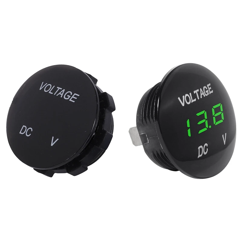 2 Pcs Universal Digital Monitor Voltmeter Waterproof Voltage Meter LED For DC 12V-24V Car Motorcycle Auto Truck ,Blue & Green