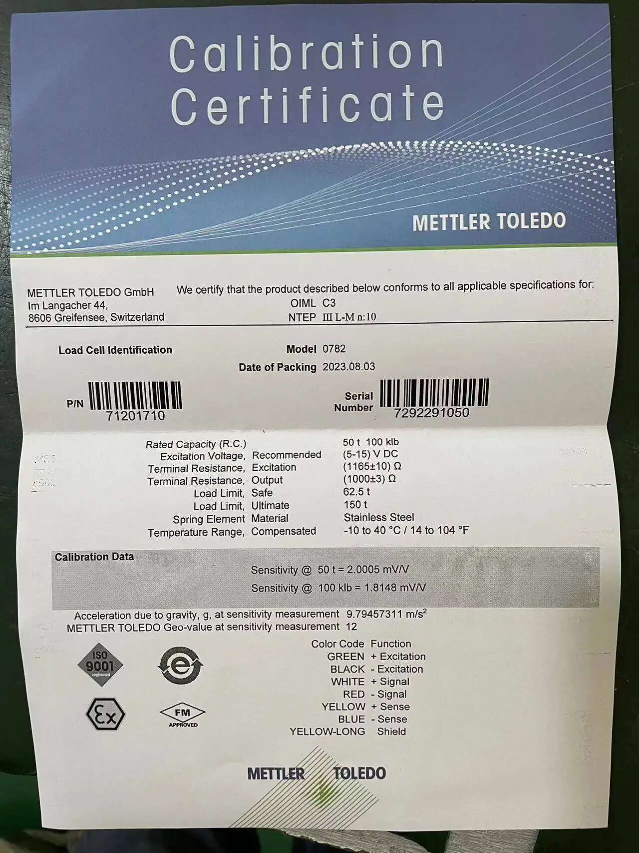 0782-50t 13M EX тензодатчик