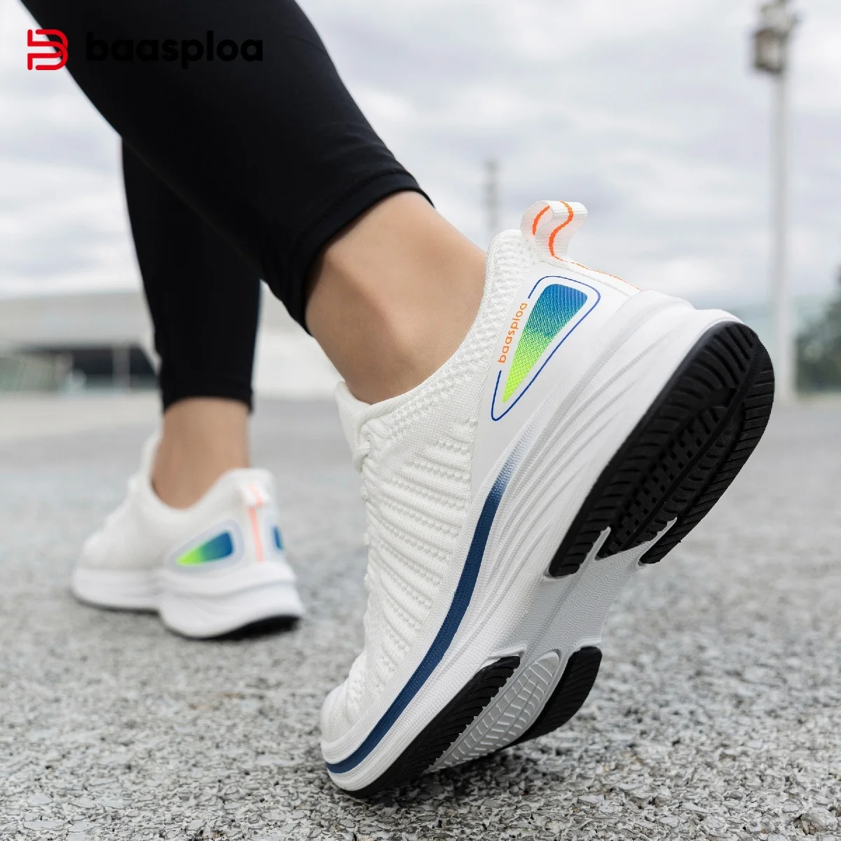 Baasploa Women Running Shoes Comfort Lightweight Sport Shoes New Mesh Breathable White Casual Sneakers Lace-Up Non-Slip