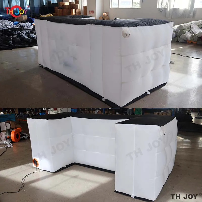 

3mLx1.5mWx1.2mH Белый Черный Надувной DJ-бар со светодиодной подсветкой Надувная скатерть с внутренним воздуходувкой