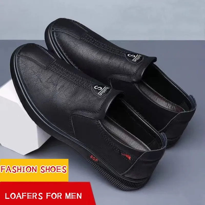 

Повседневная кожаная мужская свободная обувь без шнуровки Faion 2024, удобная резиновая подошва на плоском каблуке с круглым носком, спортивный ремешок на щиколотке для отдыха