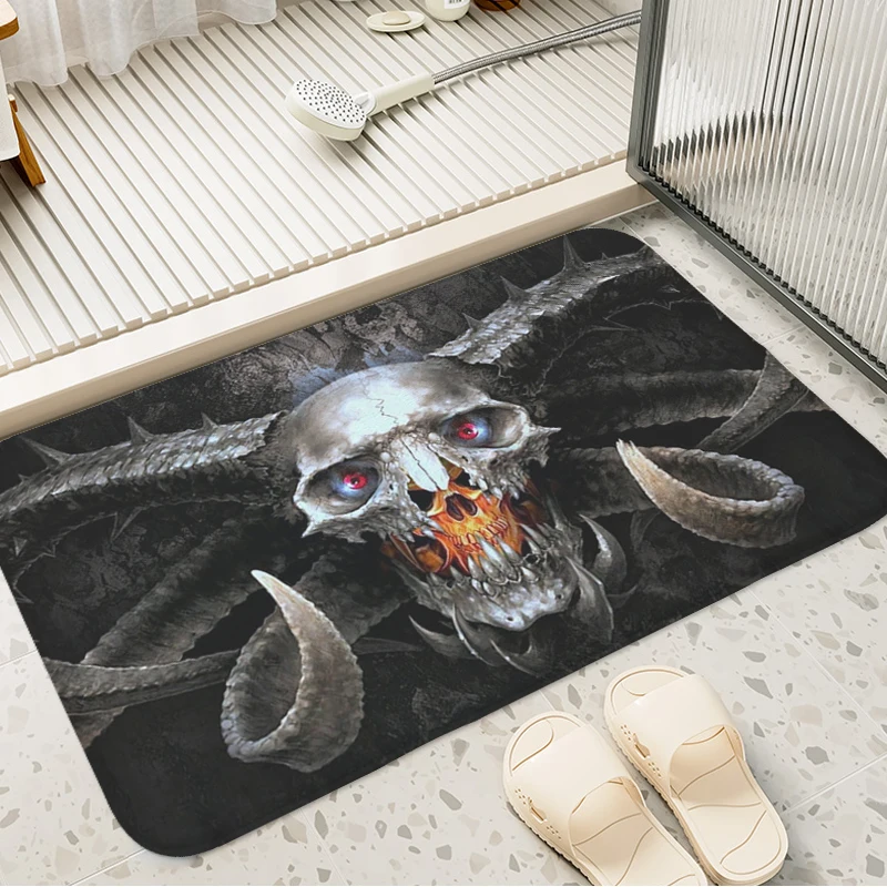 Skull Art Bath Porch Foot Mat Non-slip Kitchen Balcony Hallway Bedroom Rug Living Room Floor Carpet Custom Doormat Entrance Door