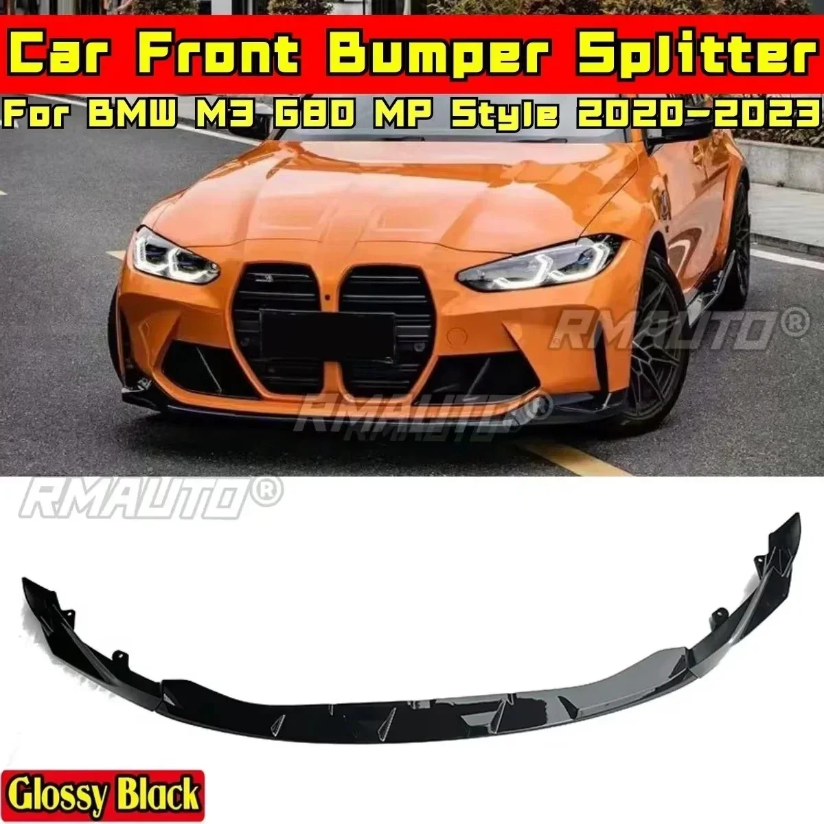 Para bmw m3 g80 2020-2023 pára-choques divisor preto brilhante estilo mp amortecedor dianteiro spoiler guarda modificação parte acessórios do carro