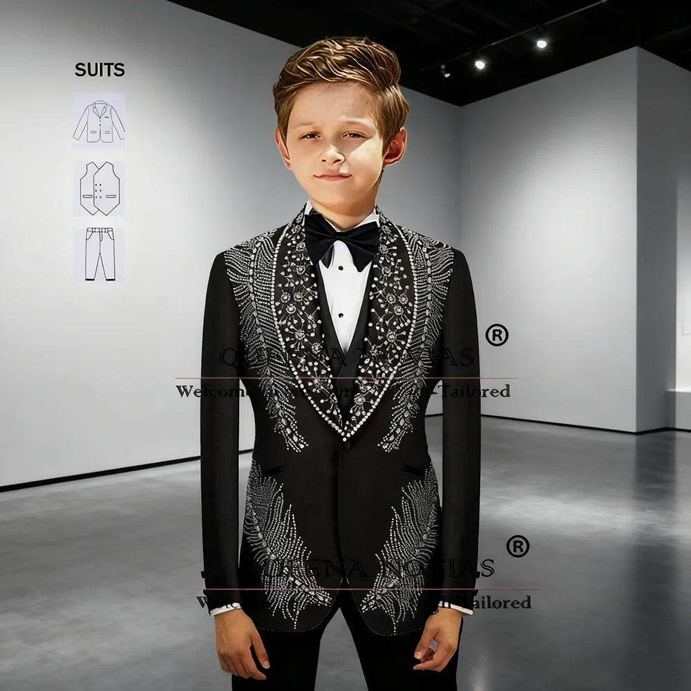 

Wedding Suits For Boy Luxury Sliver Beaded Pearls 3 Pieces Sets Children Tuxedos Business Kids Prom Dresses traje niño boda 2025