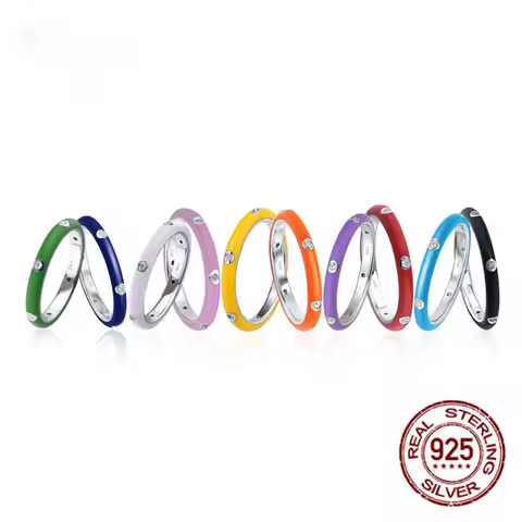 925 Silver Colorful Rainbow CZ Eternity Stackable Ring for women wedding party engagement ring jewelry gift