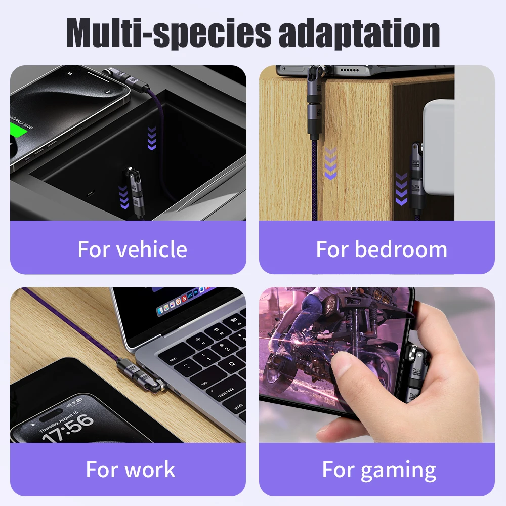 Adaptador extensor USB C, extensión de Cable de 240W, rotación 540, adaptador tipo C macho a hembra para Macbook, Xiaomi, Samsung, conector OTG