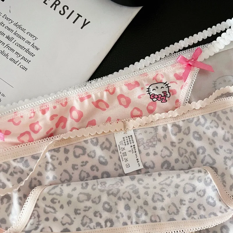 Quality Sweet and Spicy Leopard Print Cartoon Pattern Hello Kitty Anime Y2k Sexy Hollow Underwear for Women Soft and Comfortable
