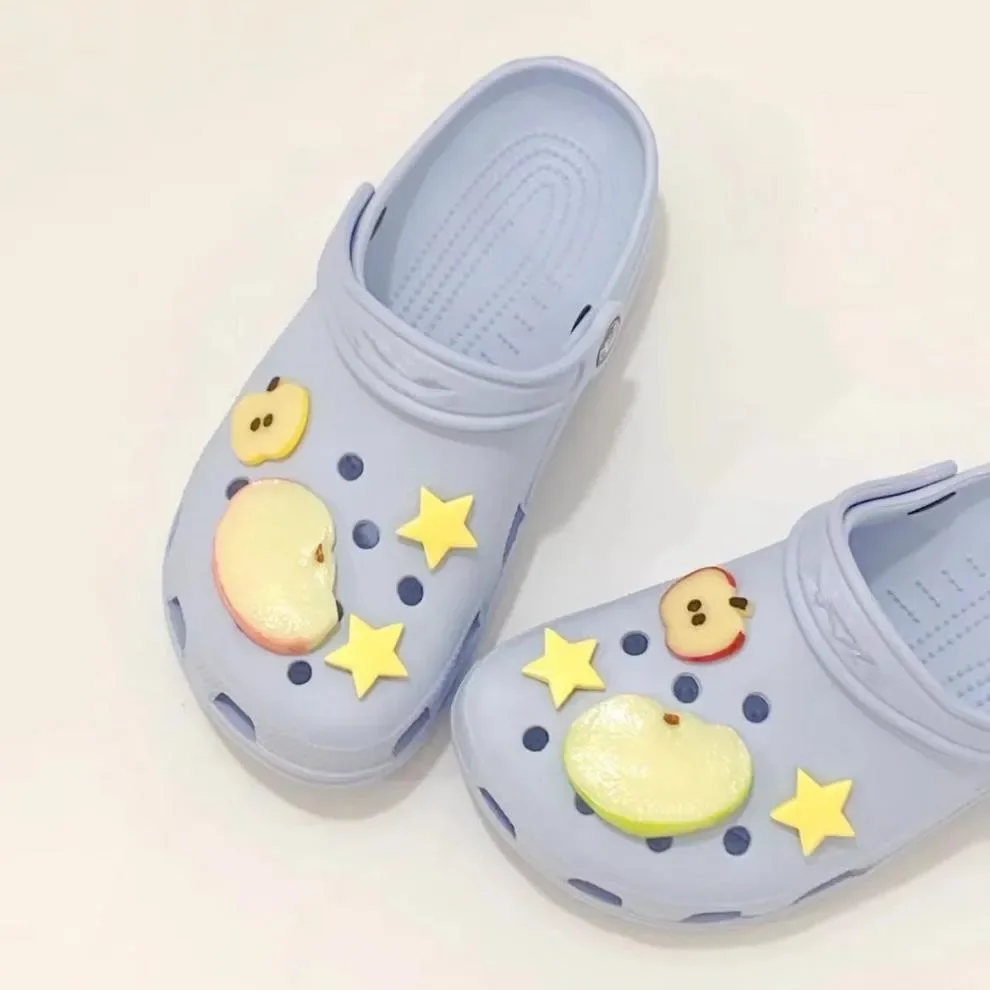 New 1 Set Summer Fresh Apple Sliced Shoe Charms Set Advanced Fruit Shoe Decorations DIY 3D Detachable Buckle Shoes Accessories