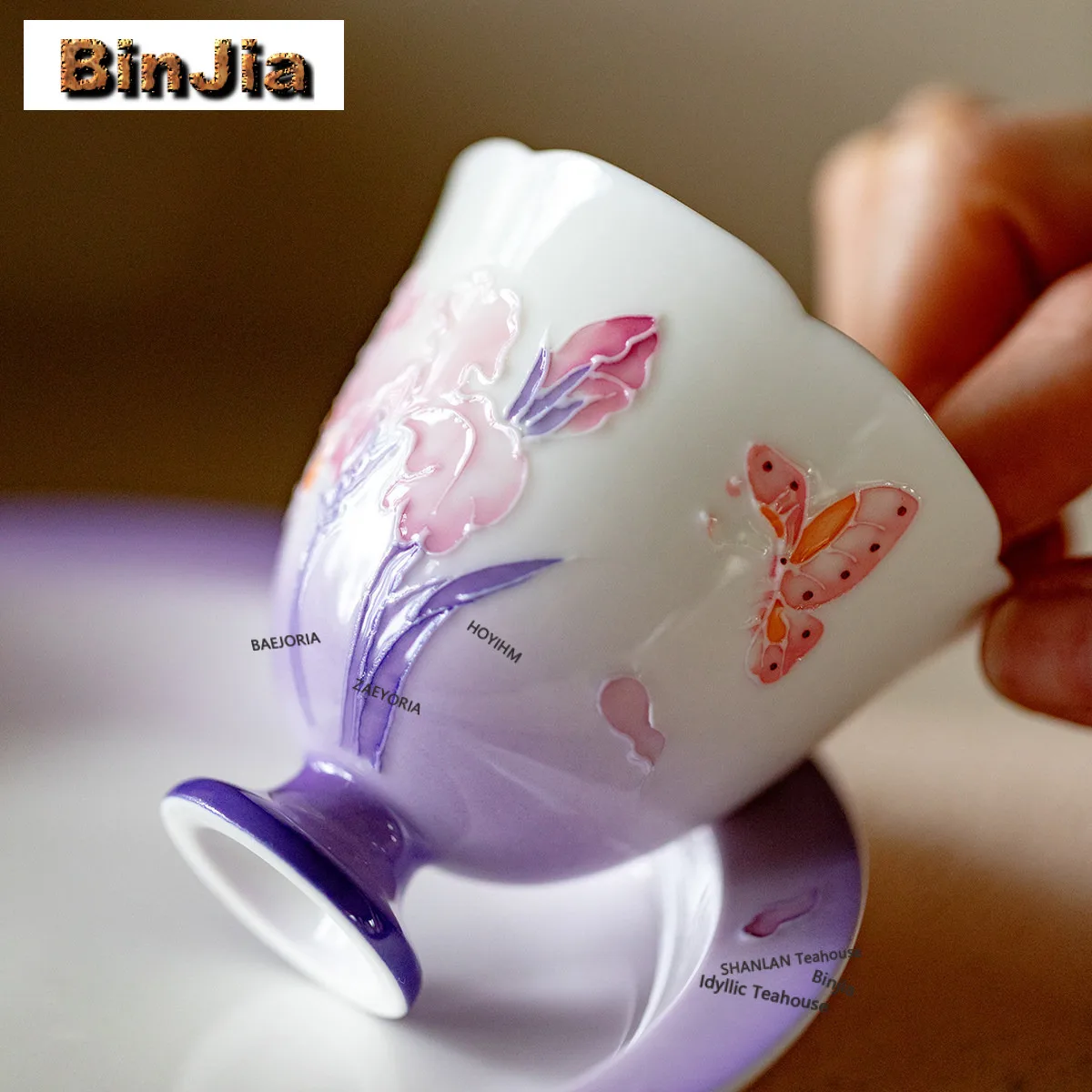 65ml Hand-painted Iris Flower Teacup Antique Tea Bowl Tea Pair Tea-tasting Smelling Cup Jianzhan Master Cups Chinese Tea Set