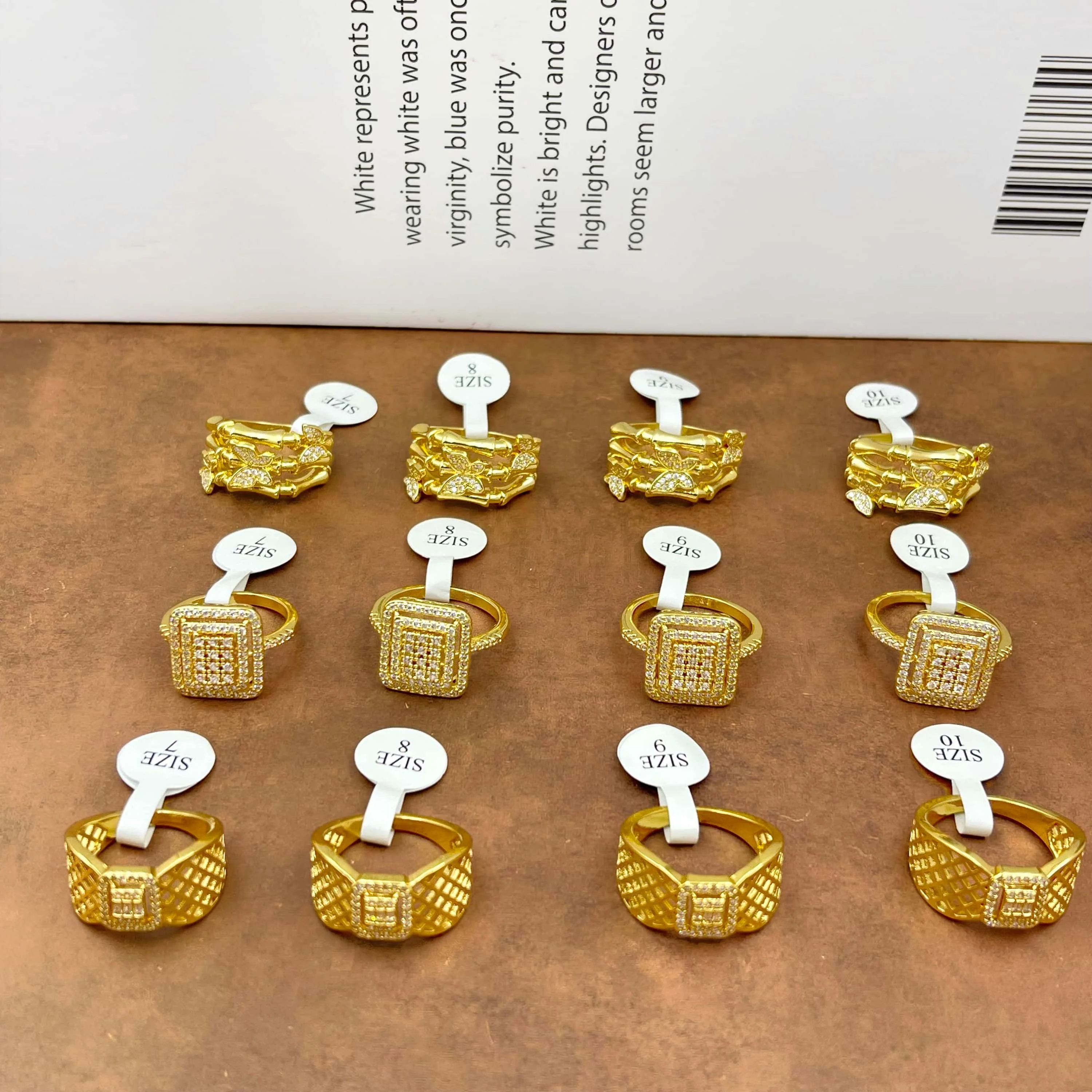 12Pcs Pave Rhinestone Wide Rings, Bow/Square/Lattice 3 Styles Mixed Alloy Golden Tone Fashion Jewelry Size 7-10