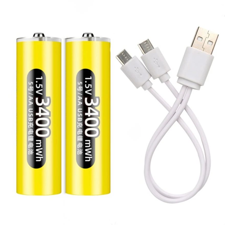 

2pcs/lot New 1.5V 3400mWh AA rechargeable battery USB rechargeable lithium battery with type-C cable fast charging